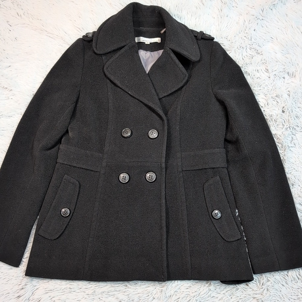 Vintage Kenneth Cole Jacket Womens 10‎ Black Wool Blend Coat Pockets Button Up